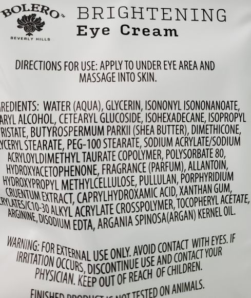 bolero brightening eye cream argan oil